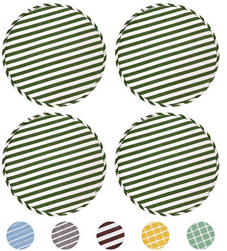 Round Stool Chair Cushions for Kitchen Dining Seat Pads with Ties 4 Pack Non Slip Cushions Pad for High Stool Chairs Bistro Bar Seat 13 Inch, Green Stripe