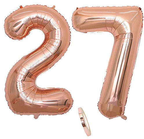 2 Luftballons Zahl 27, Nummer 27 Luftballon Rosegold Mädchen,40 Aufblasbar Helium Folienballon Roségold Ballons Figuren,Riesen Ballon für Geburtstag Party Dekoration, Abschlussball (xxxl 100cm)