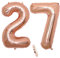 2 Luftballons Zahl 27, Nummer 27 Luftballon Rosegold Mädchen,40 Aufblasbar Helium Folienballon Roségold Ballons Figuren,Riesen Ballon für Geburtstag Party Dekoration, Abschlussball (xxxl 100cm)