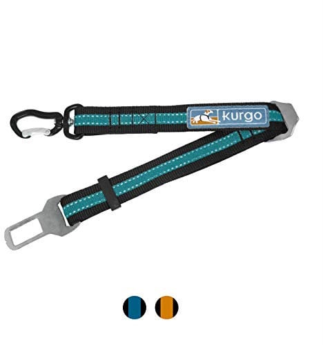 Kurgo Direct to Seat Belt Swivel Tether, Universal Car Seat Belt for Dogs, Tangle-Free, Adjustable Length, Black/Blue