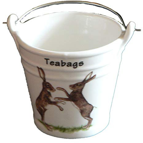 Hares Design Bucket Teabag Tidy, Porcelain Bucket Teabag Tidy (Large)