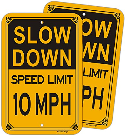 Lot de 2 panneaux de signalisation Slow Down – Limite de vitesse de 16 km/h, grand jaune 30,5 x 45,7 cm, réfléchissant, antirouille, panneau de cour en aluminium .040, résistant aux intempéries et à
