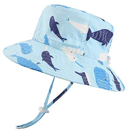LACOFIA Cappello da Sole per Bambino Cappellino Estivo da Protezione Solare Neonato Berretto da Spiaggia a Tesa Larga con Cinturino sottogola Regolabile squalo Blu 4-6 Anni