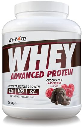 Per4m Whey Protein Powder | High Protein Shake for Muscle Growth & Recovery | Low Sugar Gym Supplement | Sports Nutrition Drink + Amino Acids (2010g, Chocolate & Raspberry)