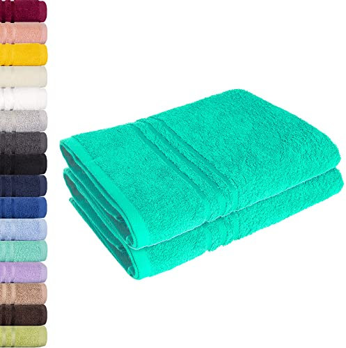 Lavea 2er Set Saunatuch 80x200 cm – Hochwertige, Saugstarke Saunatücher aus 100% Baumwolle, Frottierserie Elena – Waschbar und Strapazierfähig - Türkis