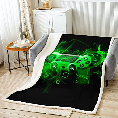 Tbrand Jugend Gamepad Kuscheldecke Kinder Gamer Decke 150x200cm für Jungen Mädchen Spiel Controller Wohndecke Moderne Spielekonsole Geometrie Grün Schwarz