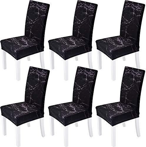 Xundefeng StuhlHussen 6er Set Marmor Schwarz Hoher Rückenlehne Schwingstuhl Esszimmerstuhl Freischwinger Esszimmer Stuhl Hussen Stretch Elasthan Schonbezüge Elastische Schutzhülle