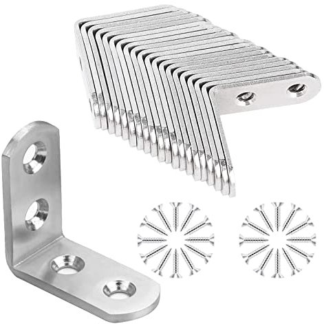 20 Pcs Brackets for Wood, 40 x 40mm Corner Code Stainless Steel Angled Brackets 90 Degree Corner Holder Brace and L Bracket with Screws for Chairs and Bookshelves