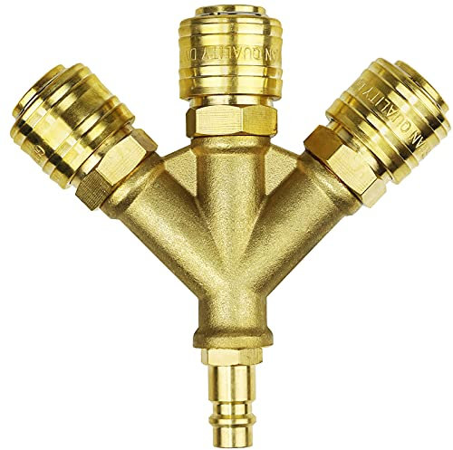 LAIWOO Druckluftverteiler 3-fach mit Kupplungen, 1/4-Zoll Luftschlauch Schnellkuppler Verteiler, Messing Kupplungsstecker mit Außengewinde NW 7,2 Luftweiche