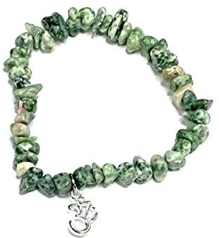 Generico ALCHIMIA - Bracciale AGATA MUSCHIATA pietre vere naturali con ciondolo OM metallo color argento