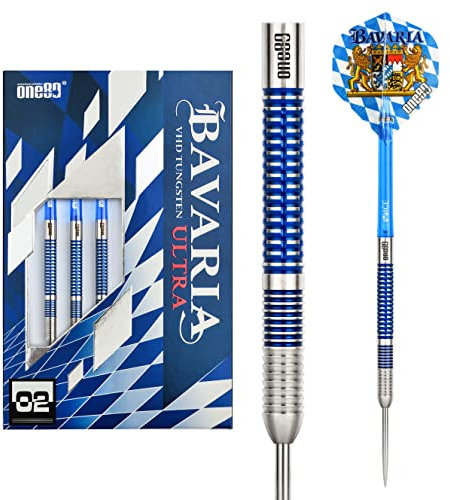 ONE80 Steel Dart Bavaria Ultra 90% Tungsten Steeltip Dart Steeldart Dartpfeile Set mit Bayern Flight (23 Gramm, 02)