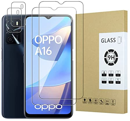 E-Hamii - Protector de pantalla compatible con Oppo A16/A16S/A54S [2 piezas] + cámara trasera protectora [2 piezas] vidrio templado 9H [resistente a los arañazos, sin burbujas] [transparente]