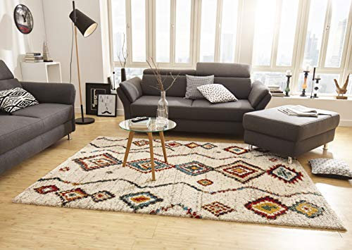 Hanse Home Mint Rugs Geometric Teppich Hochflor Wohnzimmer-Teppich Weich Flauschig Langflor Shaggy Flokati Boho Ethno-Design für Kinderzimmer Schlafzimmer Küche Flur Creme-Bunt 240x340 cm