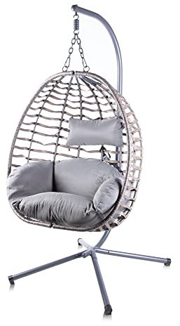 Alfresia Swing Egg Chair – Free Standing Egg Chair, Suitable Indoors and Outdoors, Weather Resistant, Cushion & Headrest Included, Hanging Seating For Garden, Patio and Conservatory