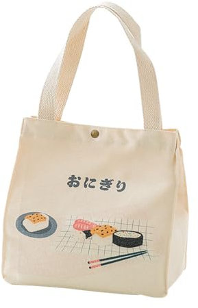 Operitacx Süße Lunchbox-Tasche, Kawaii-Lunchtasche im japanischen Stil, Lunchtasche, tragbare Damen-Canvas-Tasche, Beige