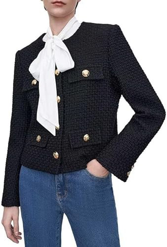 URBAN REVIVO Damen Langarm Plaid Tweed Jacke Elegant Vintage Business Büro Tweed Jacken Mantel Slim Fit Outwear, Mehrfarbig, L