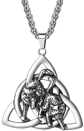 JewelryWe Schmuck Halskette Herren Wikinger Retro Keltischer Knoten Löwen Edelstahl Anhänger mit Kette Geschenk für Männer Silber