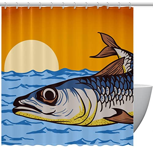 Rideau de douche personnalisé Sardine Poisson Coucher de soleil Plage Fond Vague