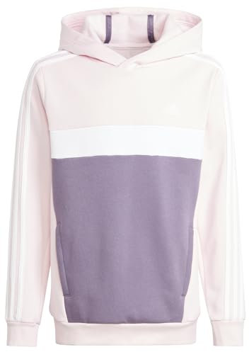 adidas Unisex - Bambini Tiberio 3-Stripes Colorblock Fleece Hoodie Kids, clear pink/white/shadow violet, 7-8 Years