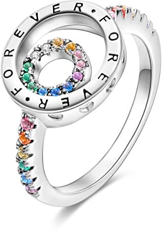 NARMO 925 Sterling Silber Ringe für Frauen für immer Ring Bunte Cubic Zirkonia Ringe Einzigartige Ringe Größe 60mm