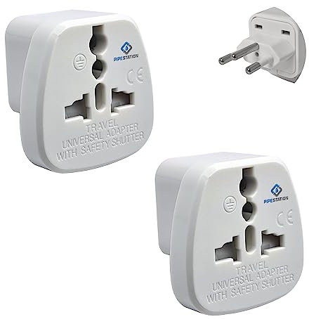 Pipestation 2 Pack UK to Swiss Plug Adapter - Small, Light & Compact for Travel