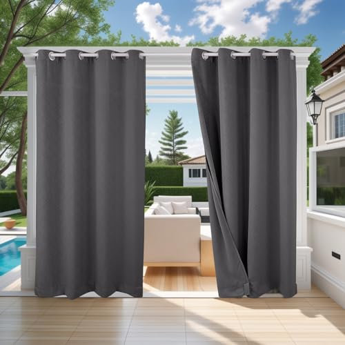 ele ELEOPTION Outdoor Vorhang Wetterfest, Outdoor Vorhänge mit Ösen, Upgrade 3D-Prägung Blickdicht Vorhang Anti-Falten UV-Schutz und Regenschutz Sichtschutz für Garten Terrasse und Balkon
