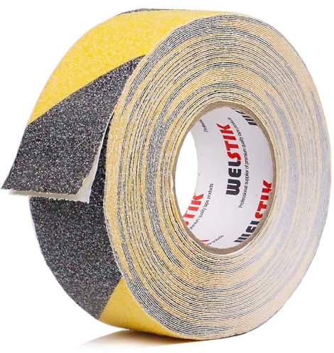 WELSTIK Nastro antiscivolo, ad alta trazione, forte presa, nastro di sicurezza per attrito, battistrada antiscivolo per esterni, non facile lasciare residui adesivi,5cm x 20m nero/giallo