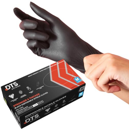 Flipped Out DTS Defend Strong Black Nitrile Heavy Duty 6g Gloves 100 Latex & Powder Free (Medium)