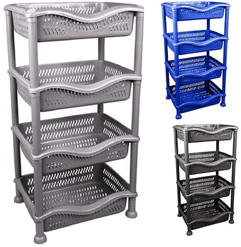 A406 Large New 4 Tier Fruit Vegetable Rack Kitchen Pantry Storage Rack kitchen Utility Garage Strong Plastic Kitchen Fruit Stand Shelf Stackable Baskets Food Veg Rack Shelf Living Room (Gray)