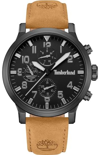Timberland Driscoll Uhr für Herren in der Farbe Beige mit Armband aus Leder, Wasserdichtigkeit: 5 bar, Gehäusedurchmesser: 46 mm, TDWGF0040701