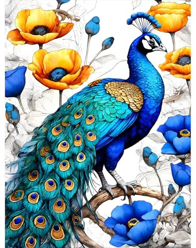 DOMROM Pfau Diamond Painting Kits Erwachsene, 5D Blumen Diamant Painting Bilder, DIY Diamond Art Painting Kit Full Drill Gem Digitales Diamant Gemälde Stickerei für Gift Home Wall Decoration 30x40cm