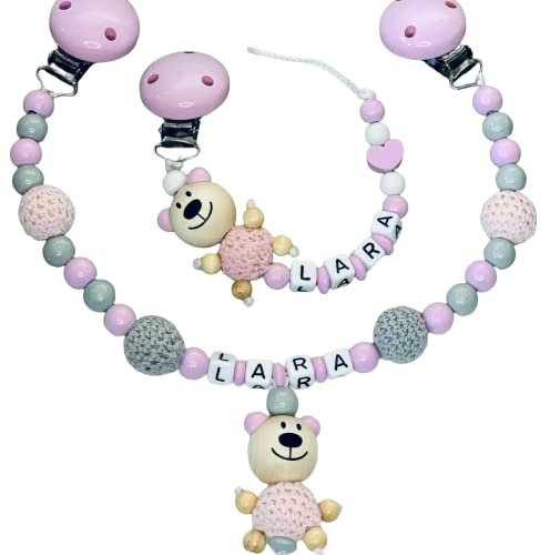 2er Set Individuell gestaltetes Babygeschenk personalisiertes baby geschenk mit Namen für Mädchen oder Junge Baby Geschenk personalisiert zur Geburt & Taufe (2er Set 3D Rosa Bär)