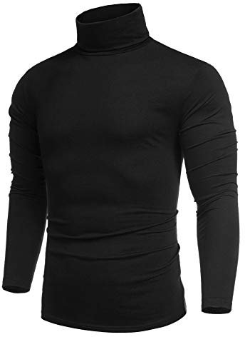 COOFANDY Pull Homme T-Shirt Basique à col roulé - Coupe ajustée - sous-vêtements Thermiques - Manches Longues - Élastique - Hauts Thermiques Homme - Confortable et Respirant Noir M