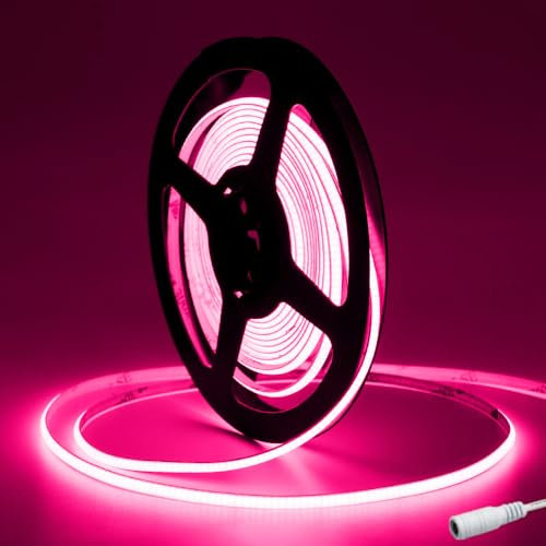 Tayire COB LED Strip Rosa 2,7mm Breite, DC12V LED Streifen 5m 480LEDs/M, Flexibel LED Band Hohe Helligkeit LED Lichtband für Auto FPV Raum dekoration(Netzteil Nicht Enthalten)