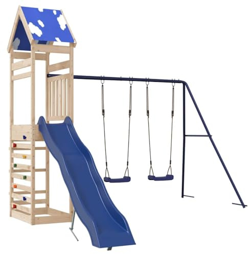 vidaXL Spielturm, Klettergerüst mit Rutsche Schaukeln Kletterwand, Kinder Kletterturm Spiel-Zubehör für Garten, Holz Spielplatz Spielhaus, Massivholz Kiefer
