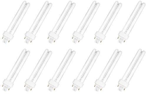 Tradineur - Pack de 12 Bombillas de bajo Consumo, 2 Pines y 2 Tubos, G24D-3, 26W Equivalente a 130W, 1350 lúmenes, 6400K, luz Blanca fría, eficiencia energética A+, 8000 Horas - 15,5 x 2,5 cm