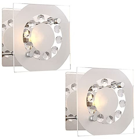 Globo Wandleuchte Kristallleuchte Glas Wohnzimmerleuchte Flurlampe Wandlampe chrom, K5 Kristalle, LxBxH 12x12x9 cm, 2er Set