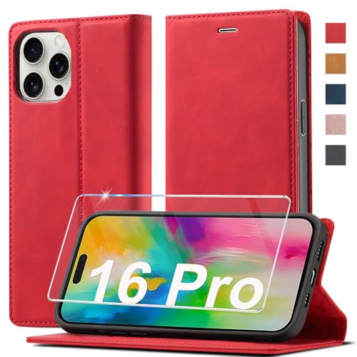 Ailicici Lederhülle für iPhone 16 Pro - Klappbar Flip Wallet Case mit Schutzhülle und Stoßfestem Schutz
