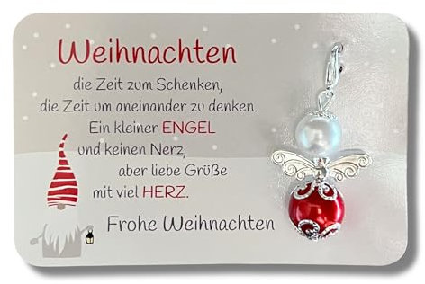 Schutzengel Karte Weihnachtskarte, Perlenengel Spruch, Weihnachtsgeschenk für Frauen, Männer, Mädchen (Rot)