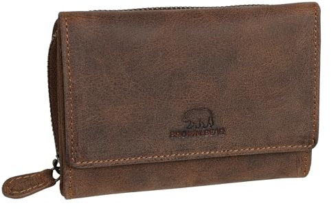 BROWN BEAR kleine Leder Geldbörse für Damen Farbe Braun Vintage | RFID-Schutz mit Münzfach | Echtleder Portemonnaie für Frauen | Geldbeutel BB Lou HBR