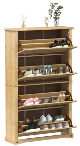Tidyard Schuhschrank Schmal Schuhregal Corona 99x32x163,5 cm Massivholz Kiefer