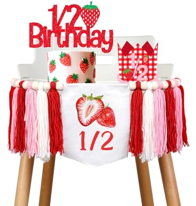 Erdbeerhalber Geburtstag Dekorationen Erdbeere 1/2 Geburtstag Erdbeerhut Erdbeere halber Geburtstag Hochstuhl Banner It's My 1/2 Birthday Cake Topper für Mädchen Berry Sweet Birthday Decor Supplies