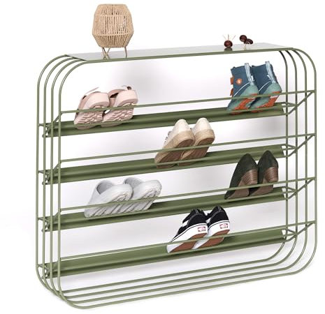 MYWIRE® Elegantes Schuhregal Metall ALVIER - Platzsparendes Schuhregal für Flur & Eingangsbereich, 4 Ebenen für bis zu 20 Paar Schuhe, Metall, vormontiert, 100 cm breit - Resedagrün