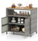 COSTWAY Armario Baja Exterior de Ratán, Armario terraza con Compartimento Abierto y Gabinete Cerrado, Aparador de Mimbre de 2 Puertas Terraza Jardin Exterior, 90 x 53 x 86 cm (Gris)