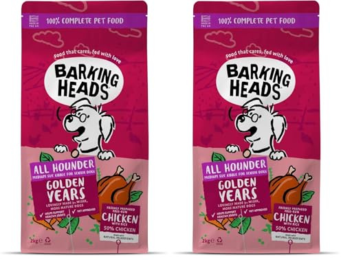 Barking Heads Dry Dog Food for Senior Dogs - Golden Years - 100% Natural Free-Run Chicken and Fish with No Artificial Flavours, Optimal Protein and Fat Levels for Senior Dogs, 2 kg (Pack of 2)