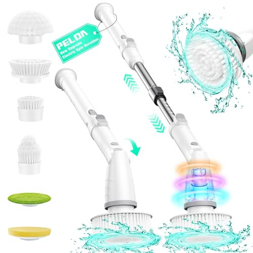 Electric Spin Scrubber, High-Speed Adjustable Cleaning Brush with 6 Replaceable Brush Heads & Long Handle, 11-in-1 Multi-Surface Power Scrubber for Bathroom, Tile, Tub, Floor, Glass, Sink, Tires