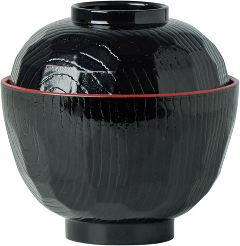 JADE TEMPLE Miso - Cuencos para sopa (ABS, capacidad 330 ml, 12 unidades), color negro y rojo
