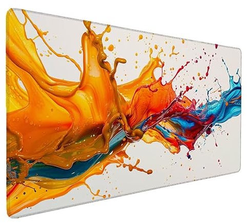 Tapis de Souris Blanc, abstrait Tapis de Souris Gamer XXL 700x300x3mm Étanche Antidérapante Mouse Pad avec Coutures sur Les Bords - sous Main Bureau - Accessoire Bureau, Pour Gamer, PC, Portable S-505