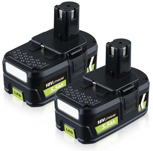 2 Pack 5.5Ah 18V P108 Li-ion Replacement for Ryobi 18V Battery Compatible with Ryobi Battery P108 P204 P206 P2060 Cordless Power Tools