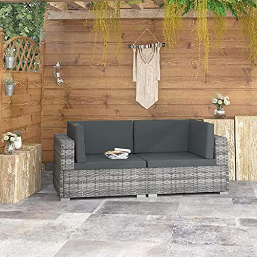 QZZCED Ecksofas 2 STK. mit Auflagen Poly Rattan Grau Sitzgruppe für den Garten Terrassensofa für Innenhöfe